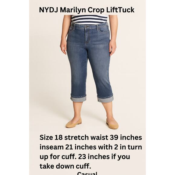 NYDJ Marilyn Crop Lift Tuck Jeans Sz 18 Light Wash Stretch Waist Cuffed - Picture 1 of 6